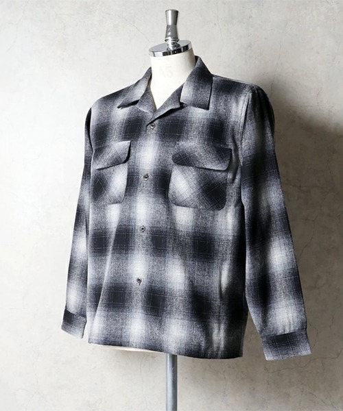 HOUSTON(ヒューストン)の「HOUSTON ヒューストン MIX WOOL BOARD SHIRT / ミックスウール フランネル ボードシャツ 開襟シャツ 長袖(シャツ/ブラウス・メンズ・ブラック/ブルー/ブラウン・M/L/XL)」の4枚目の写真