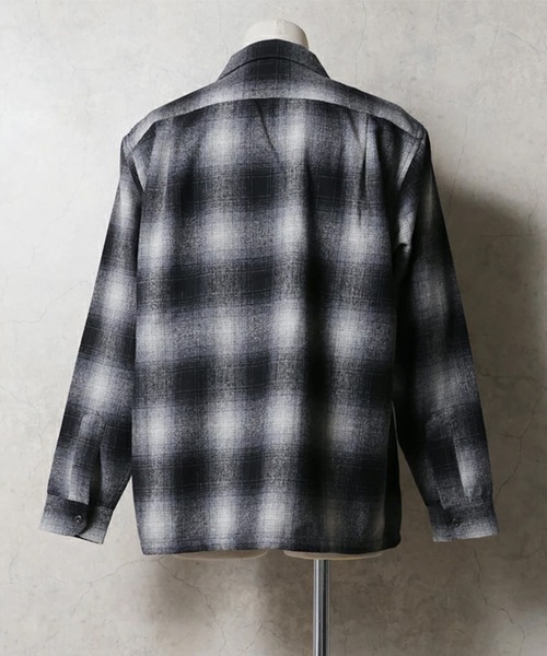 HOUSTON(ヒューストン)の「HOUSTON ヒューストン MIX WOOL BOARD SHIRT / ミックスウール フランネル ボードシャツ 開襟シャツ 長袖(シャツ/ブラウス・メンズ・ブラック/ブルー/ブラウン・M/L/XL)」の5枚目の写真