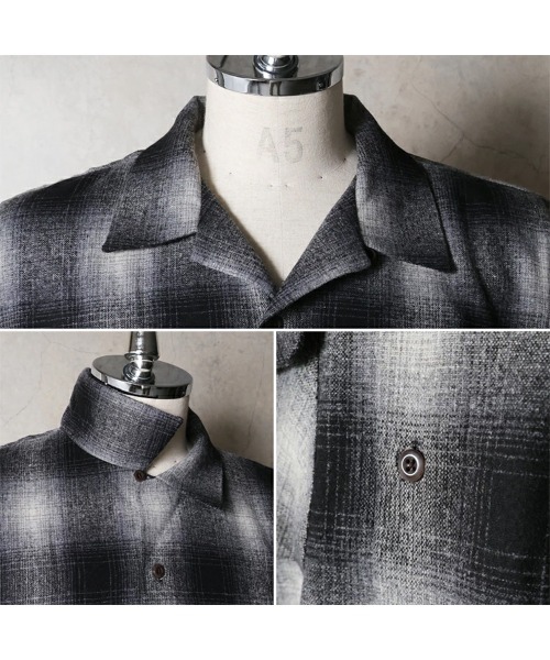 HOUSTON(ヒューストン)の「HOUSTON ヒューストン MIX WOOL BOARD SHIRT / ミックスウール フランネル ボードシャツ 開襟シャツ 長袖(シャツ/ブラウス・メンズ・ブラック/ブルー/ブラウン・M/L/XL)」の6枚目の写真