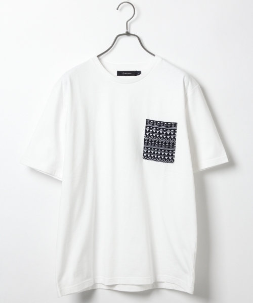 RAGEBLUE(レイジブルー)の「ジャガード柄ポケットTシャツ半袖/717267(Tシャツ/カットソー・メンズ・オフホワイト/グレー/ベージュ/ネイビー/ホワイト・LARGE/MEDIUM)」の2枚目の写真