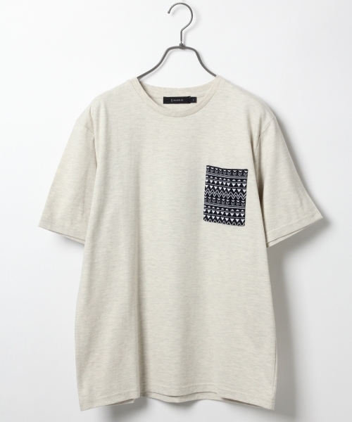 RAGEBLUE(レイジブルー)の「ジャガード柄ポケットTシャツ半袖/717267(Tシャツ/カットソー・メンズ・オフホワイト/グレー/ベージュ/ネイビー/ホワイト・LARGE/MEDIUM)」の3枚目の写真