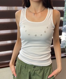 メタルディテール ラウンドスクエアネック フィットタンクトップ