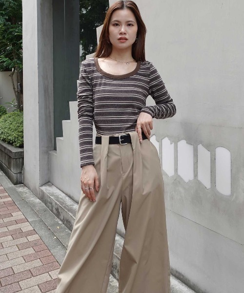 CORNERS（コーナーズ）の「マルチボーダークルーネックTシャツ（Tシャツ/カットソー・レディース・カーキ/ブラウン/ネイビー/ブラック・M）」の9枚目の写真