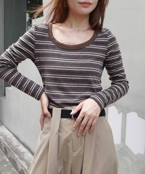 CORNERS（コーナーズ）の「マルチボーダークルーネックTシャツ（Tシャツ/カットソー・レディース・カーキ/ブラウン/ネイビー/ブラック・M）」の10枚目の写真