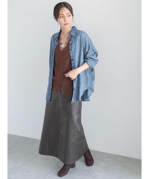 Te chichi(テチチ)の「フェイクレザースカート(スカート・レディース・ブラック/ダークブラウン・F)」の2枚目の写真