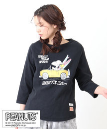 CUBE SUGAR | 天竺ピーチ起毛 スヌーピー 7分袖Tシャツ(Tシャツ/カットソー)