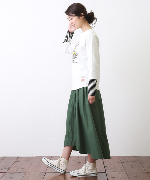 CUBE SUGAR（キューブシュガー）の「天竺ピーチ起毛 スヌーピー 7分袖Tシャツ（Tシャツ/カットソー・レディース・ホワイト/ブラック/グリーン・M）」の7枚目の写真