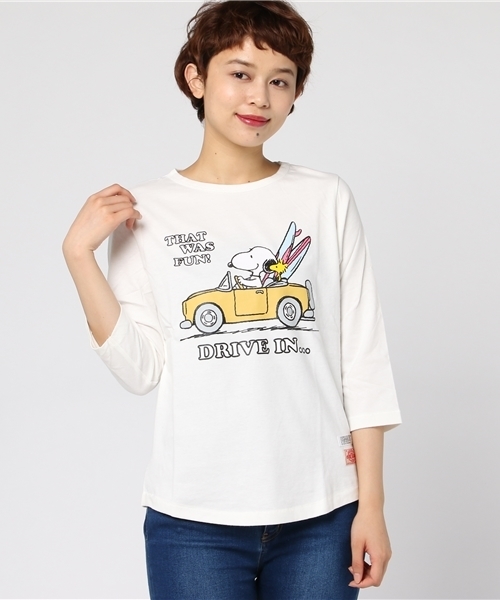 CUBE SUGAR（キューブシュガー）の「天竺ピーチ起毛 スヌーピー 7分袖Tシャツ（Tシャツ/カットソー・レディース・ホワイト/ブラック/グリーン・M）」の11枚目の写真