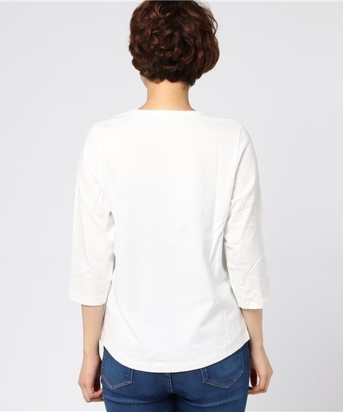 CUBE SUGAR（キューブシュガー）の「天竺ピーチ起毛 スヌーピー 7分袖Tシャツ（Tシャツ/カットソー・レディース・ホワイト/ブラック/グリーン・M）」の6枚目の写真