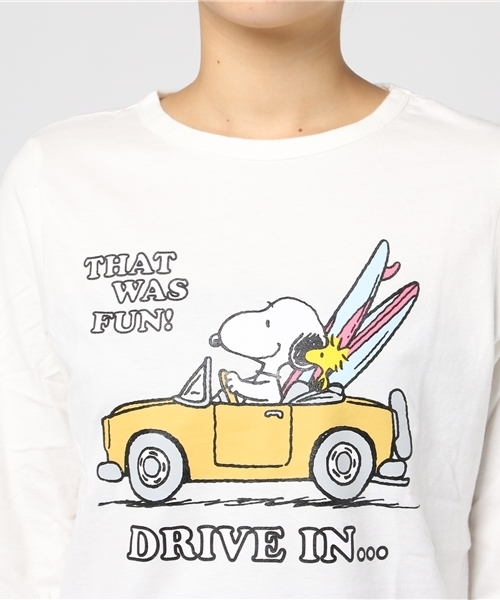 CUBE SUGAR（キューブシュガー）の「天竺ピーチ起毛 スヌーピー 7分袖Tシャツ（Tシャツ/カットソー・レディース・ホワイト/ブラック/グリーン・M）」の4枚目の写真