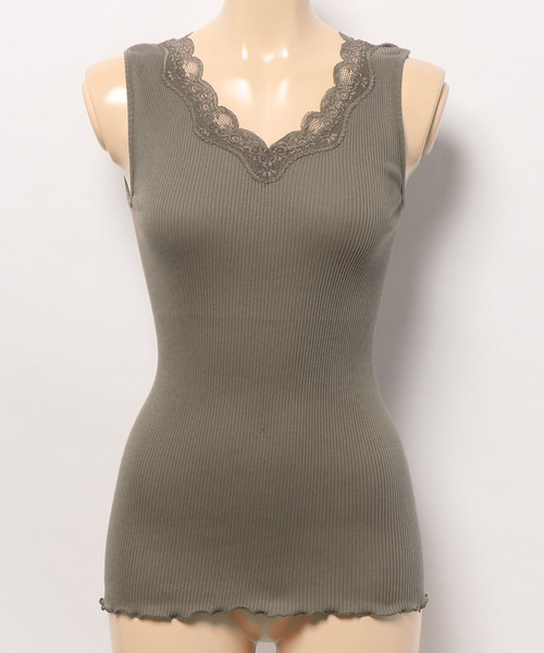 LOWRYS FARM（ローリーズファーム）の「レースマルドウタンク　785459 （タンクトップ・レディース・ブラック/オフホワイト/グレー/ブラウン/カーキ/モカ・MEDIUM/LARGE）」の5枚目の写真