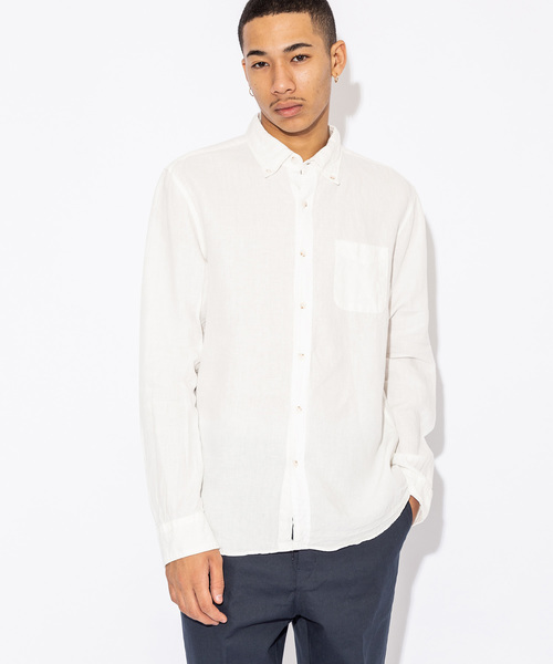 ROOPTOKYO（ループトウキョウ）の「国産 Herdmans Linen ボタンダウンL/Sシャツ（シャツ/ブラウス・メンズ・ホワイト/ネイビー・L/M）」の2枚目の写真