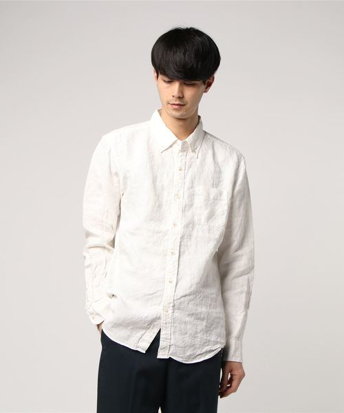 ROOPTOKYO（ループトウキョウ）の「国産 Herdmans Linen ボタンダウンL/Sシャツ（シャツ/ブラウス・メンズ・ホワイト/ネイビー・L/M）」の5枚目の写真