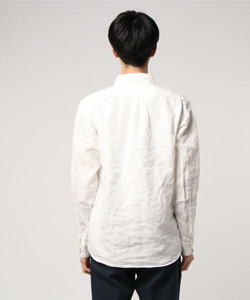 ROOPTOKYO（ループトウキョウ）の「国産 Herdmans Linen ボタンダウンL/Sシャツ（シャツ/ブラウス・メンズ・ホワイト/ネイビー・L/M）」の4枚目の写真