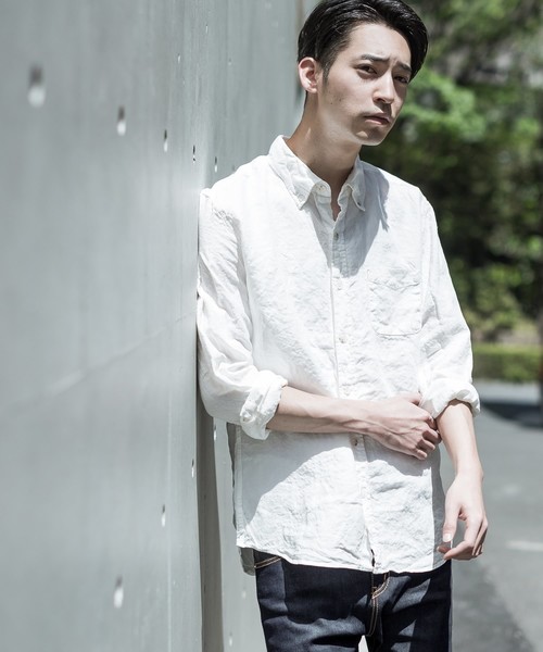 ROOPTOKYO（ループトウキョウ）の「国産 Herdmans Linen ボタンダウンL/Sシャツ（シャツ/ブラウス・メンズ・ホワイト/ネイビー・L/M）」の8枚目の写真