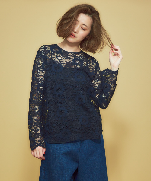 Abahouse Devinette(ドゥヴィネット)の「レースロンTブラウス(シャツ/ブラウス・レディース・ホワイト/ネイビー・フリー)」の3枚目の写真