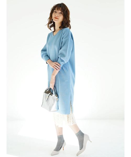 YECCA VECCA(イェッカヴェッカ)の「袖ボリュームニットワンピ-ス(ワンピース・レディース・ネイビー/サックスブルー/グレイッシュベージュ・FREE)」の7枚目の写真