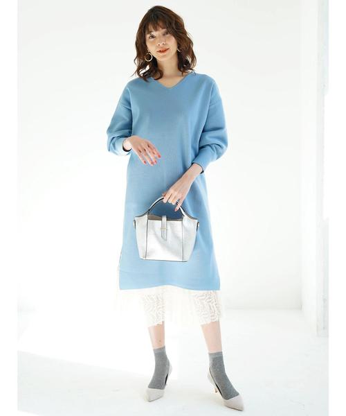 YECCA VECCA(イェッカヴェッカ)の「袖ボリュームニットワンピ-ス(ワンピース・レディース・ネイビー/サックスブルー/グレイッシュベージュ・FREE)」の9枚目の写真