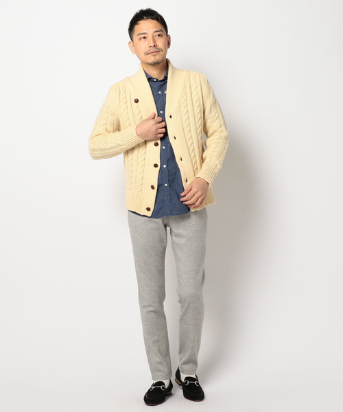 INVERALLAN(インバーアラン)の「INVERALLAN: RENNIE SHETLAND 『クラシックヘビーニードル』 ショールカラーカーディガン(カーディガン/ボレロ・メンズ・ナチュラル/ワイン/ネイビー/グレー・40/38/42)」の7枚目の写真