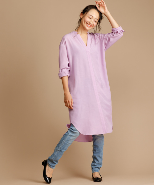 Munich（ミューニック）の「ダンガリーバックツイストワンピース（ワンピース・レディース・ホワイト/ブルー/ラベンダー/ライトベージュ・FREE）」の4枚目の写真