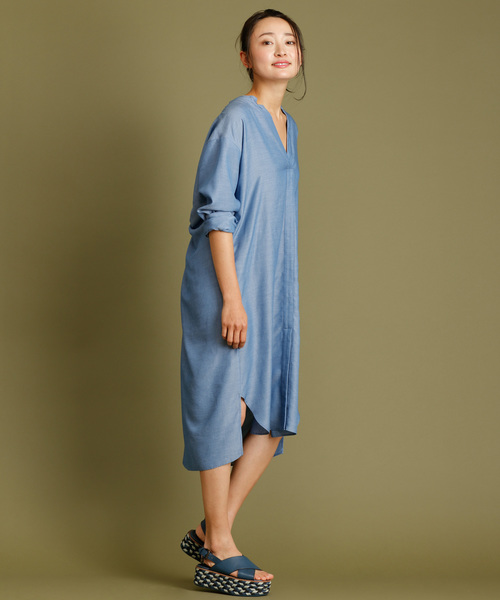 Munich（ミューニック）の「ダンガリーバックツイストワンピース（ワンピース・レディース・ホワイト/ブルー/ラベンダー/ライトベージュ・FREE）」の12枚目の写真