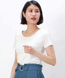 【接触冷感シルケット素材】ラウンドネック　半袖カットソー