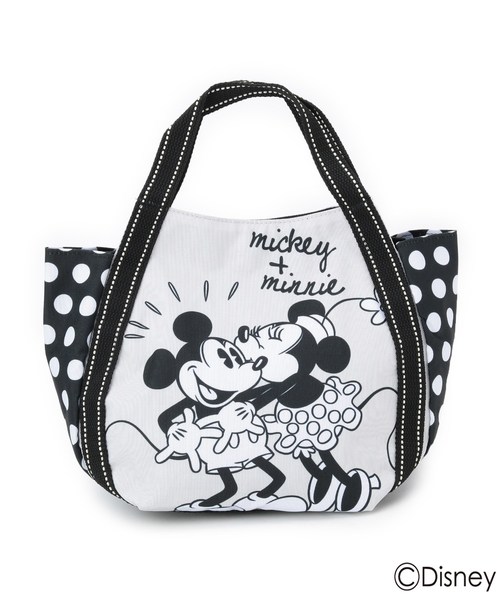 モノトーンドット柄ミニトートバッグ ミッキーマウス ミニーマウス