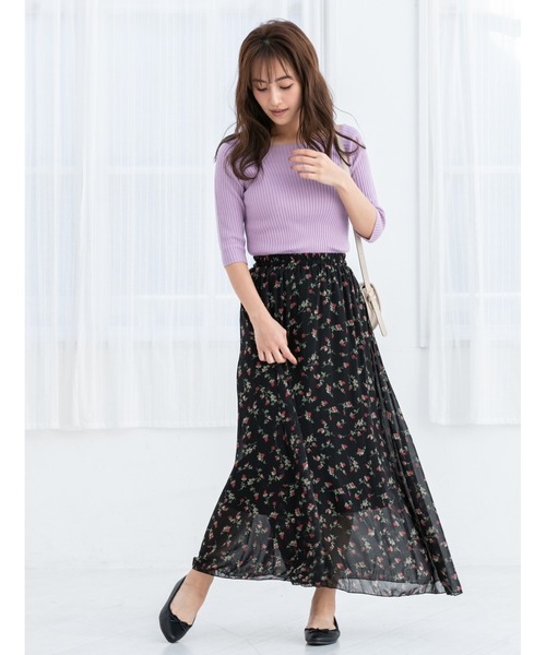 fifth（フィフス）の「小花柄シャーリングロングスカート（スカート・レディース・ブラック/ブラウン・MEDIUM）」の13枚目の写真
