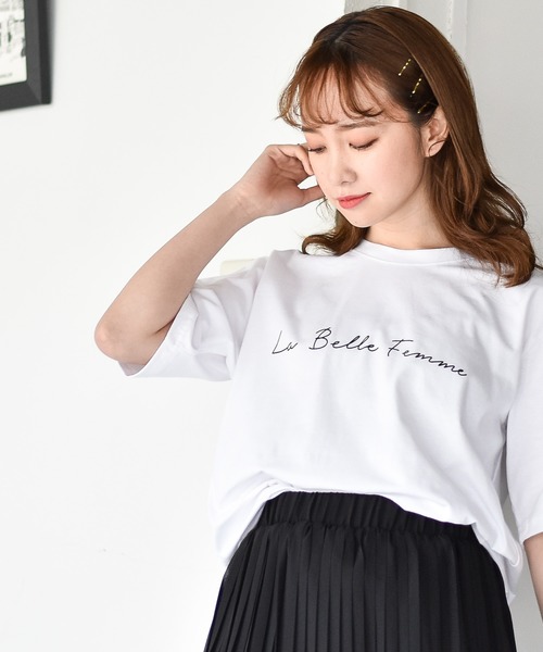muure（ミュール）の「筆記体ロゴプリント半袖Tシャツ（Tシャツ/カットソー・レディース・アイボリー/チャコールグレー/ベージュ・FREE）」の17枚目の写真