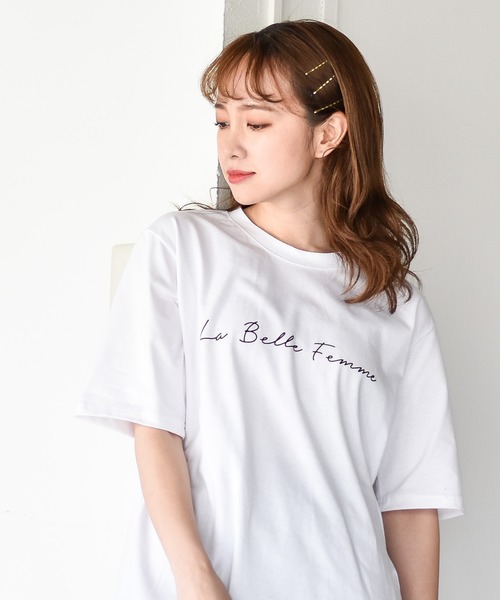 muure（ミュール）の「筆記体ロゴプリント半袖Tシャツ（Tシャツ/カットソー・レディース・アイボリー/チャコールグレー/ベージュ・FREE）」の5枚目の写真