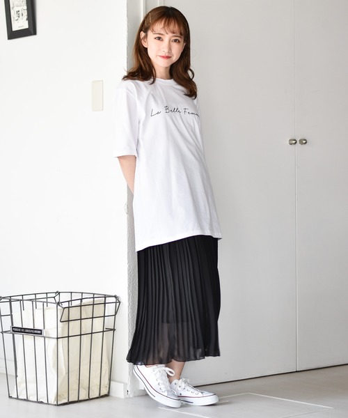 muure（ミュール）の「筆記体ロゴプリント半袖Tシャツ（Tシャツ/カットソー・レディース・アイボリー/チャコールグレー/ベージュ・FREE）」の12枚目の写真