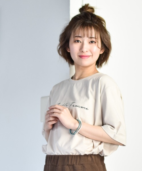 muure（ミュール）の「筆記体ロゴプリント半袖Tシャツ（Tシャツ/カットソー・レディース・アイボリー/チャコールグレー/ベージュ・FREE）」の19枚目の写真