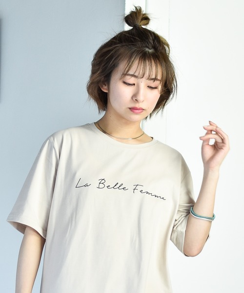 muure（ミュール）の「筆記体ロゴプリント半袖Tシャツ（Tシャツ/カットソー・レディース・アイボリー/チャコールグレー/ベージュ・FREE）」の20枚目の写真