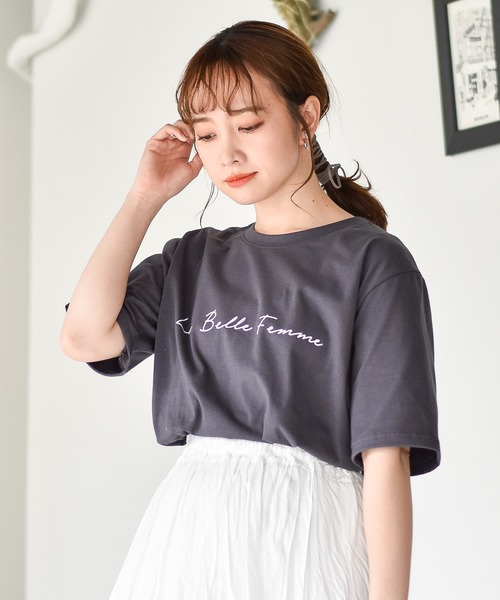 muure（ミュール）の「筆記体ロゴプリント半袖Tシャツ（Tシャツ/カットソー・レディース・アイボリー/チャコールグレー/ベージュ・FREE）」の21枚目の写真