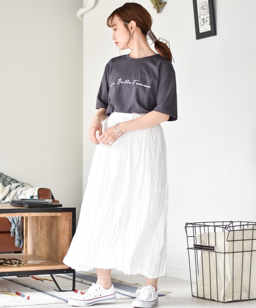 muure（ミュール）の「筆記体ロゴプリント半袖Tシャツ（Tシャツ/カットソー・レディース・アイボリー/チャコールグレー/ベージュ・FREE）」の15枚目の写真