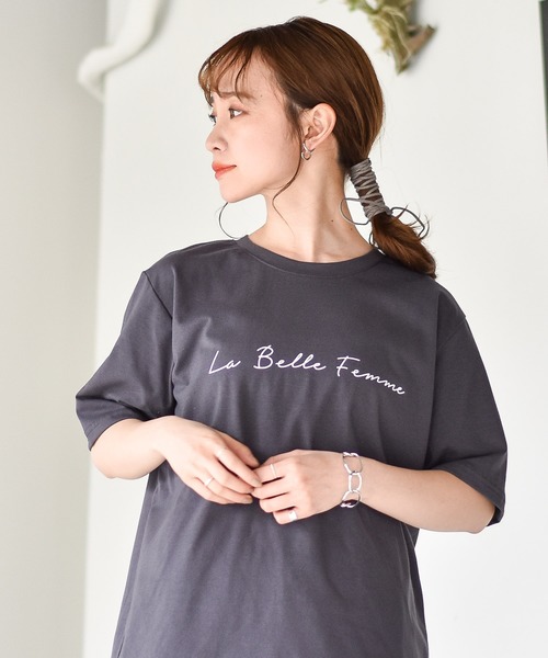 muure（ミュール）の「筆記体ロゴプリント半袖Tシャツ（Tシャツ/カットソー・レディース・アイボリー/チャコールグレー/ベージュ・FREE）」の16枚目の写真
