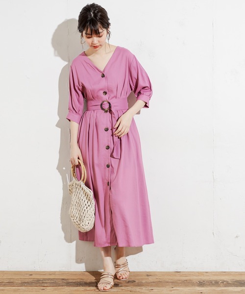 natural couture（ナチュラルクチュール）の「【WEB限定カラー有り】リネン前釦2WAYワンピース（ワンピース・レディース・ブラック/ベージュ/パープル/イエロー/ストライプ・FREE）」の4枚目の写真