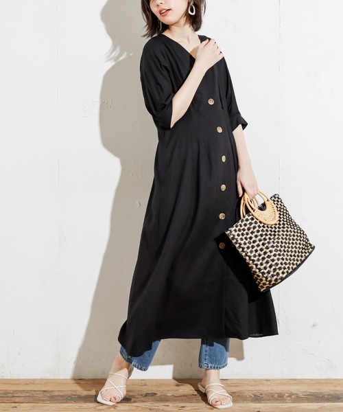 natural couture（ナチュラルクチュール）の「【WEB限定カラー有り】リネン前釦2WAYワンピース（ワンピース・レディース・ブラック/ベージュ/パープル/イエロー/ストライプ・FREE）」の18枚目の写真