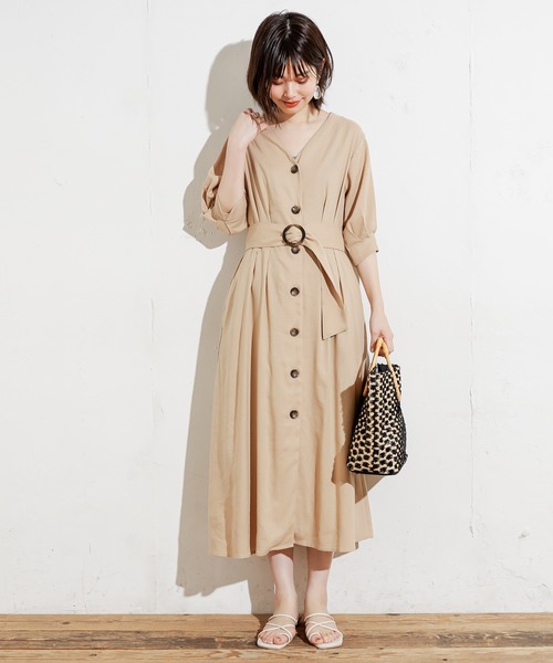 natural couture（ナチュラルクチュール）の「【WEB限定カラー有り】リネン前釦2WAYワンピース（ワンピース・レディース・ブラック/ベージュ/パープル/イエロー/ストライプ・FREE）」の10枚目の写真