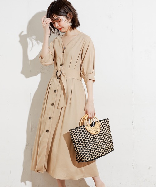 natural couture（ナチュラルクチュール）の「【WEB限定カラー有り】リネン前釦2WAYワンピース（ワンピース・レディース・ブラック/ベージュ/パープル/イエロー/ストライプ・FREE）」の14枚目の写真