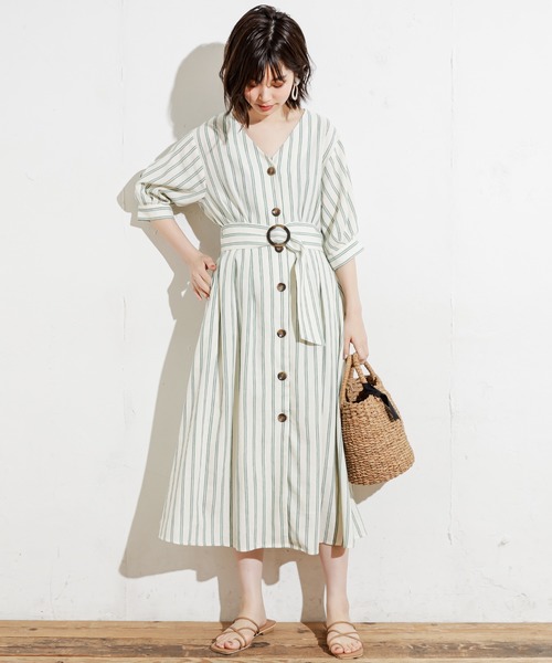 natural couture（ナチュラルクチュール）の「【WEB限定カラー有り】リネン前釦2WAYワンピース（ワンピース・レディース・ブラック/ベージュ/パープル/イエロー/ストライプ・FREE）」の20枚目の写真