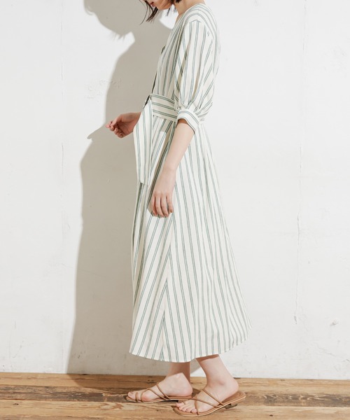 natural couture（ナチュラルクチュール）の「【WEB限定カラー有り】リネン前釦2WAYワンピース（ワンピース・レディース・ブラック/ベージュ/パープル/イエロー/ストライプ・FREE）」の8枚目の写真