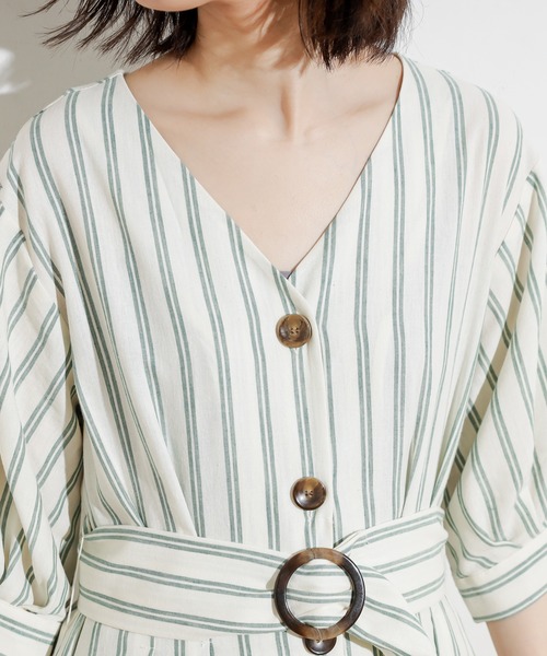 natural couture（ナチュラルクチュール）の「【WEB限定カラー有り】リネン前釦2WAYワンピース（ワンピース・レディース・ブラック/ベージュ/パープル/イエロー/ストライプ・FREE）」の16枚目の写真