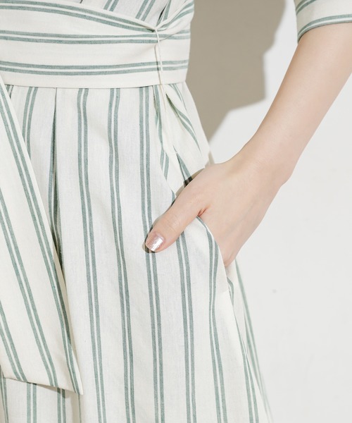 natural couture（ナチュラルクチュール）の「【WEB限定カラー有り】リネン前釦2WAYワンピース（ワンピース・レディース・ブラック/ベージュ/パープル/イエロー/ストライプ・FREE）」の21枚目の写真