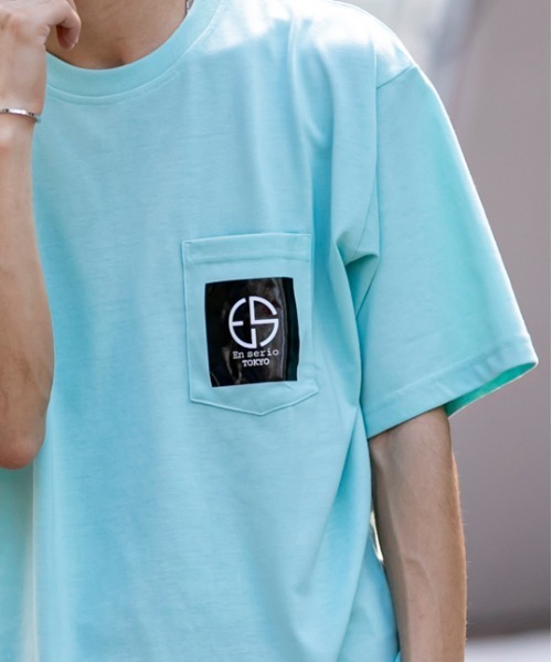 En serio TOKYO（エンソリオトーキョー）の「トレードマーク ワンポイント  ポケットプリント ビッグシルエット Tシャツ（Tシャツ/カットソー・メンズ・ブラック/オフホワイト/サンドベージュ/ミント/スモークピンク/ネイビー・LL/S/M/L）」の20枚目の写真
