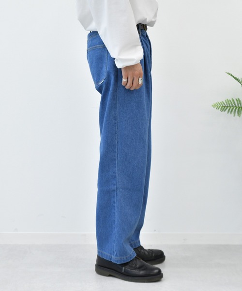 Perushu（ペルーシュ）の「ワイドストレートパンツ（デニムパンツ・メンズ・オフホワイト/ベージュ/カーキ/ライトブルー/サックスブルー・SMALL/MEDIUM/LARGE）」の12枚目の写真