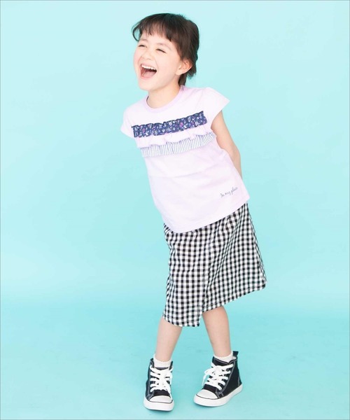 RAGMART（ラグマート）の「スカート デニム ギンガムチェック（レギンス/スパッツ・キッズ・ネイビー/ブラック・120cm/100cm/130cm/110cm）」の4枚目の写真