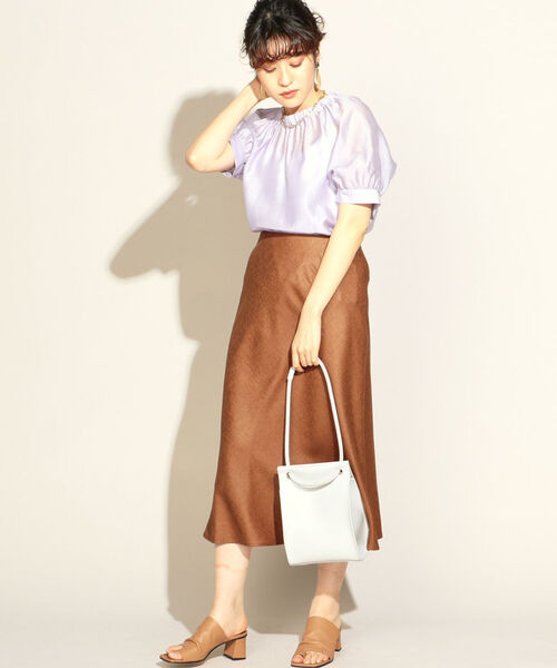 NOLLEY’S(ノーリーズ)の「バイヤスフレアスカート(スカート・レディース・ライトブルー/アイボリー/ブラウン・38/36)」の7枚目の写真