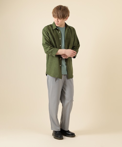 SlashDate(スラッシュデイト)の「シャンブレー無地7分袖シャツ(シャツ/ブラウス・メンズ・ネイビー/ブラウン/グレー/グリーン・M/L/XL)」の7枚目の写真
