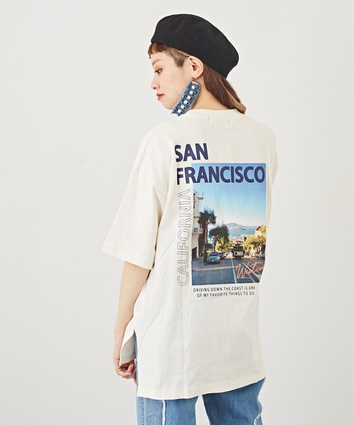 CUBE SUGAR（キューブシュガー）の「OE天竺 バック転写プリント Tシャツ（Tシャツ/カットソー・レディース・ホワイト/チャコールグレー/イエロー・M）」の2枚目の写真